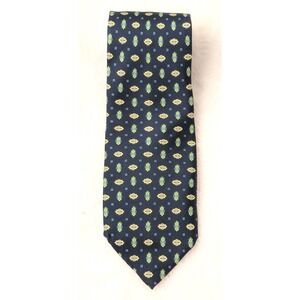 Luciano Firenze Italy Silk Tie Navy Blue Geometric Pattern 100% Seta Vintage‎